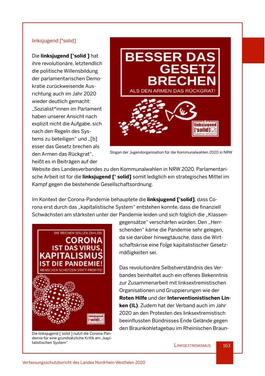 Seite 164 des Verfassungsschutzbericht 2020 Nordrhein-Westfalen