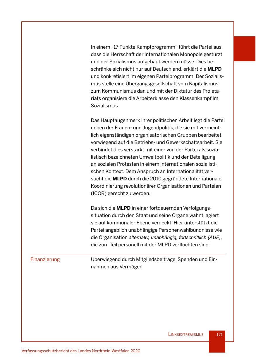Seite 172 des Verfassungsschutzbericht 2020 Nordrhein-Westfalen