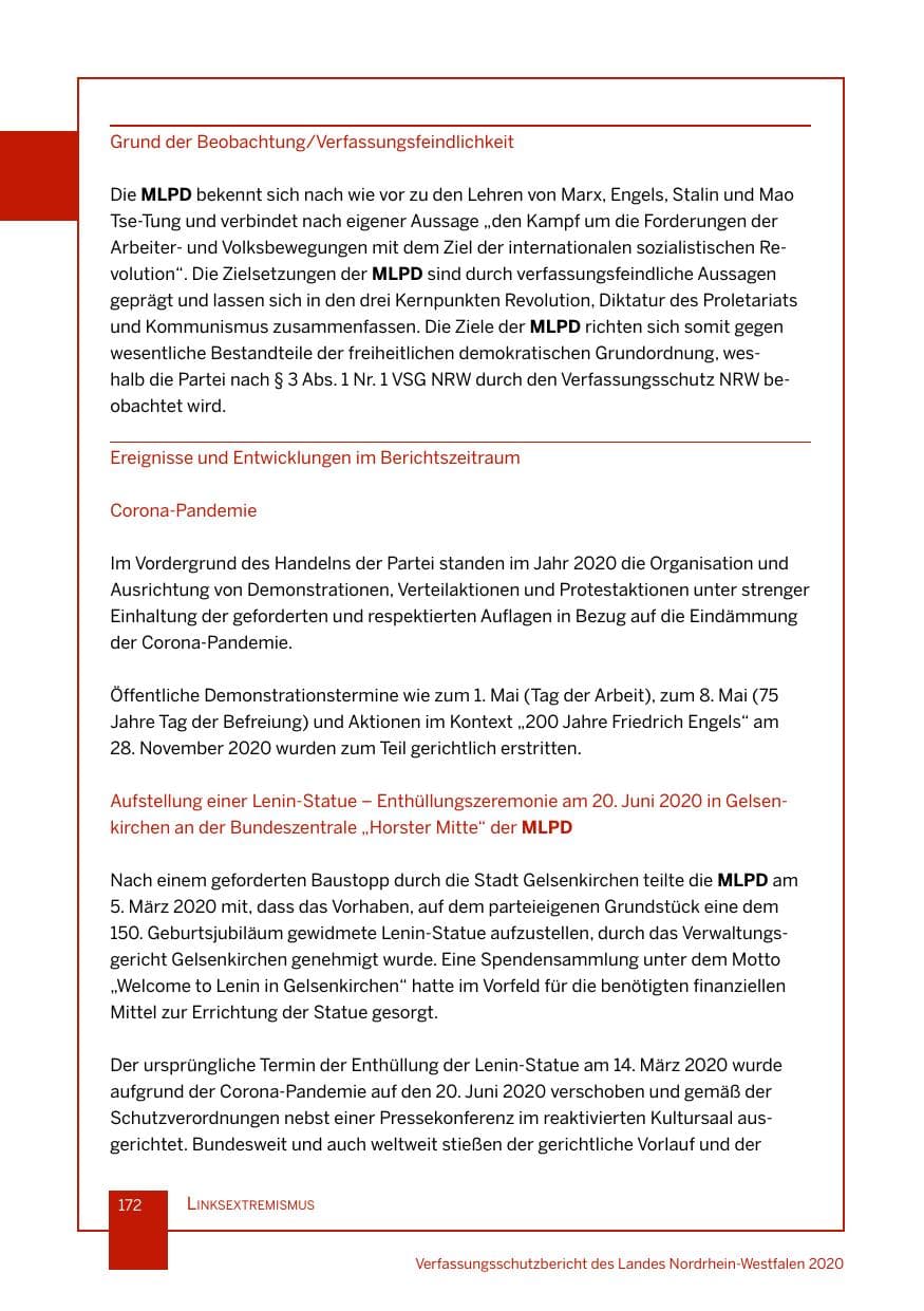 Seite 173 des Verfassungsschutzbericht 2020 Nordrhein-Westfalen