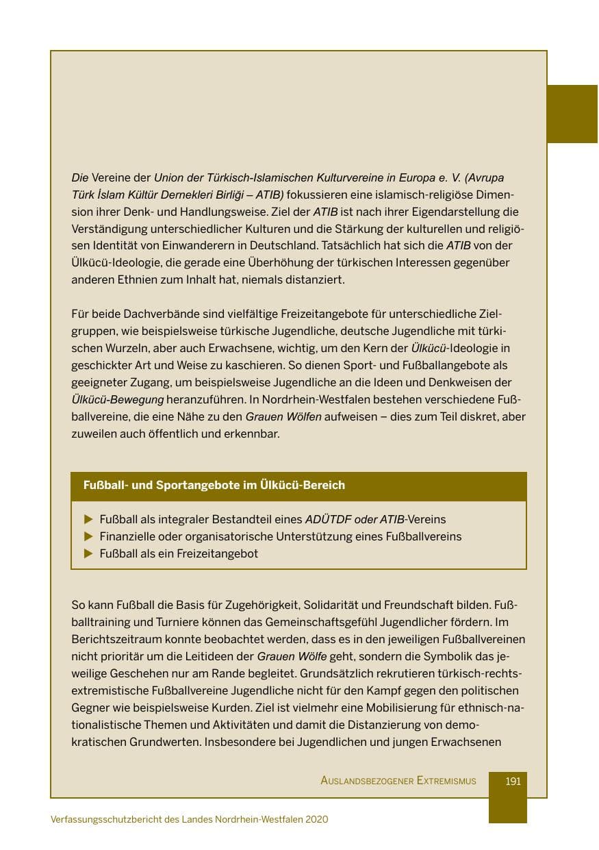 Seite 192 des Verfassungsschutzbericht 2020 Nordrhein-Westfalen