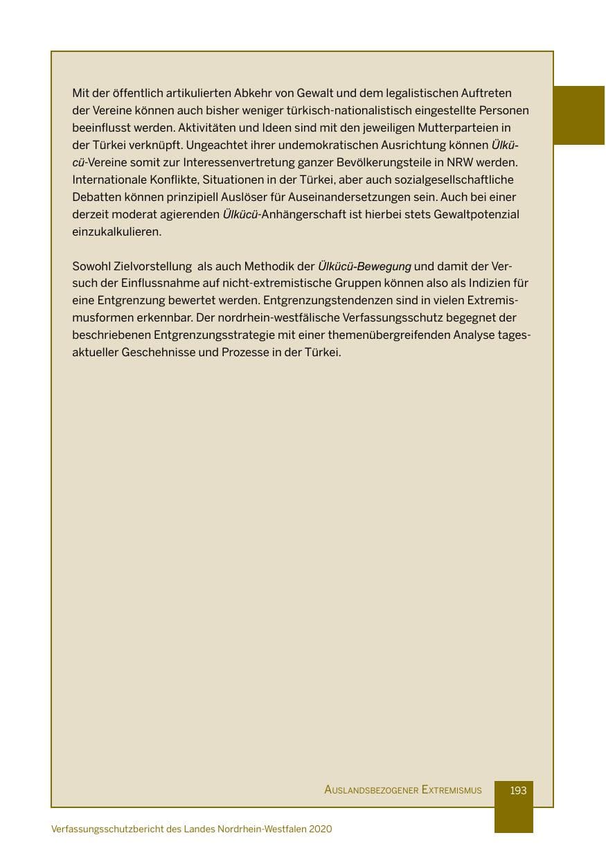 Seite 194 des Verfassungsschutzbericht 2020 Nordrhein-Westfalen