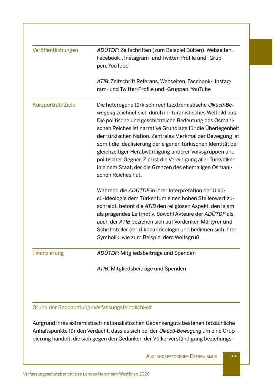 Seite 196 des Verfassungsschutzbericht 2020 Nordrhein-Westfalen