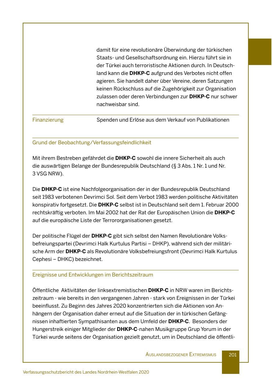 Seite 202 des Verfassungsschutzbericht 2020 Nordrhein-Westfalen