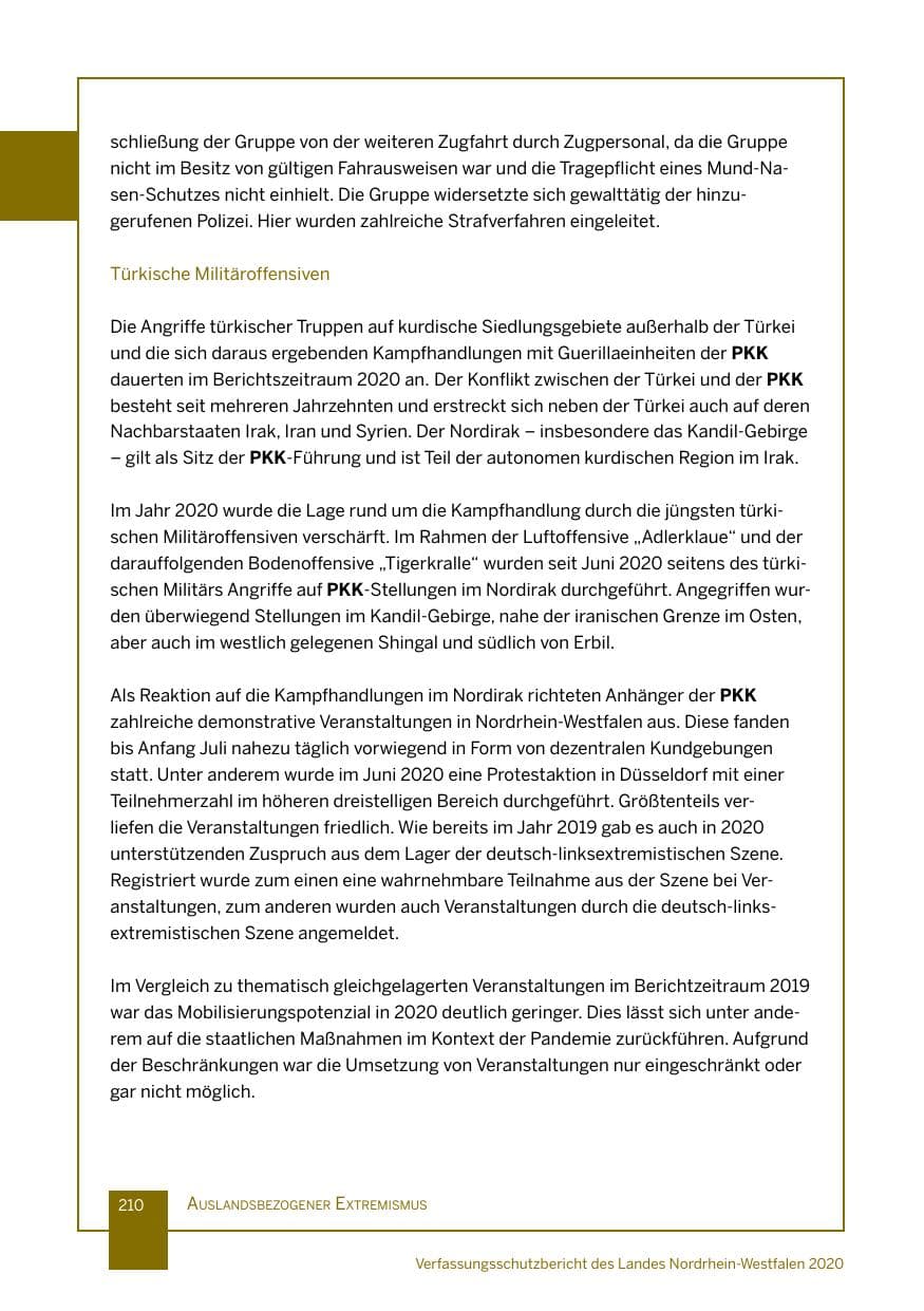 Seite 211 des Verfassungsschutzbericht 2020 Nordrhein-Westfalen