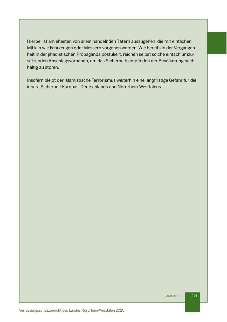 Seite 222 des Verfassungsschutzbericht 2020 Nordrhein-Westfalen