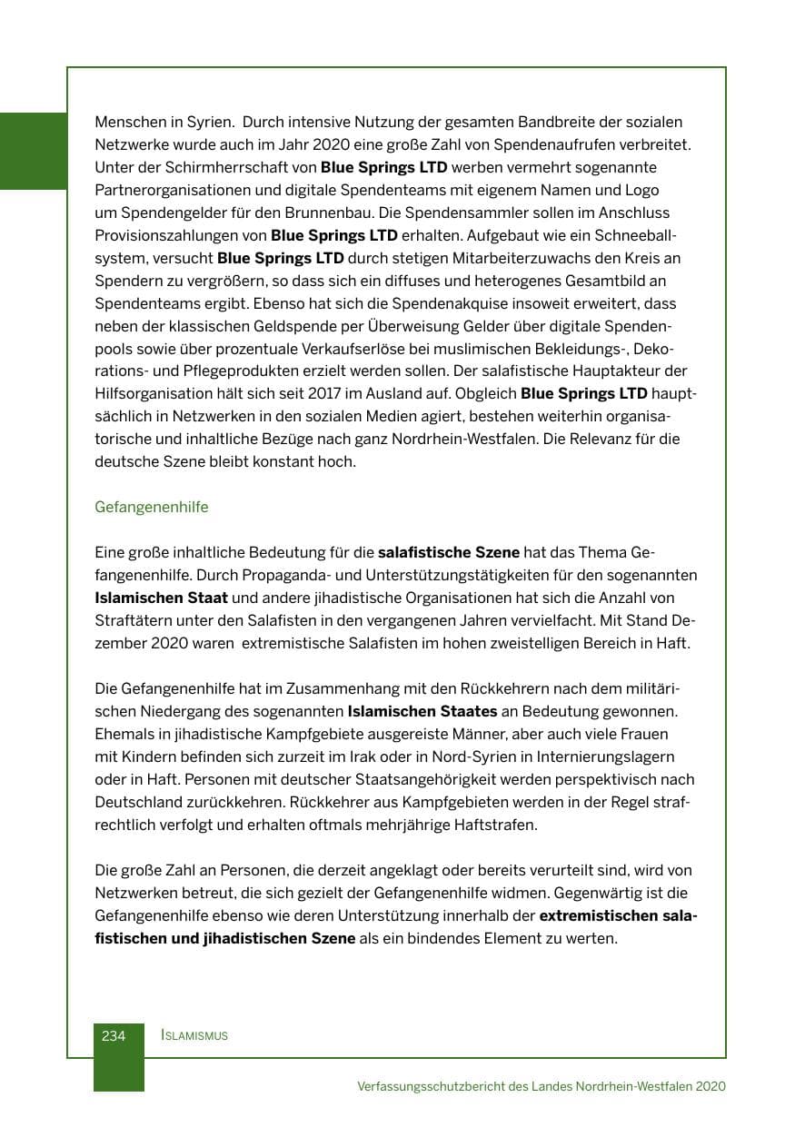 Seite 235 des Verfassungsschutzbericht 2020 Nordrhein-Westfalen