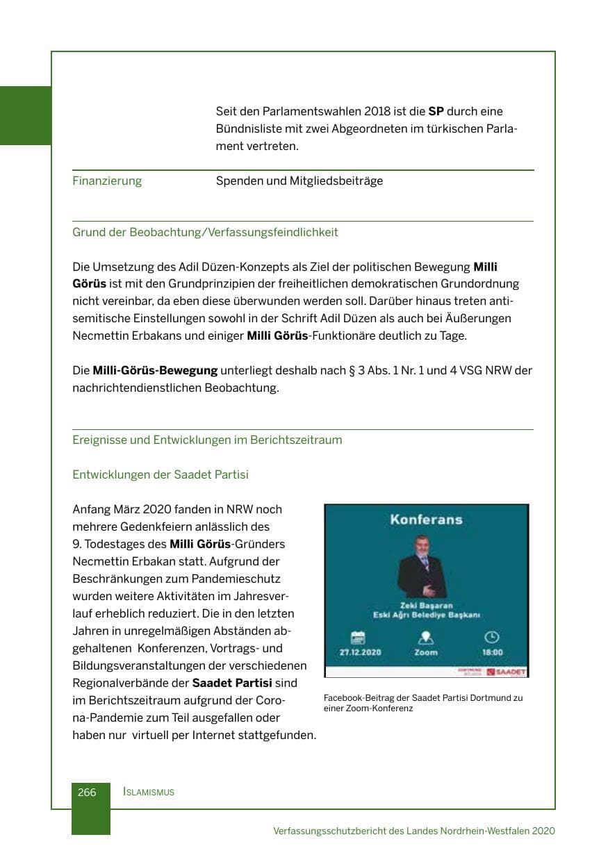 Seite 267 des Verfassungsschutzbericht 2020 Nordrhein-Westfalen