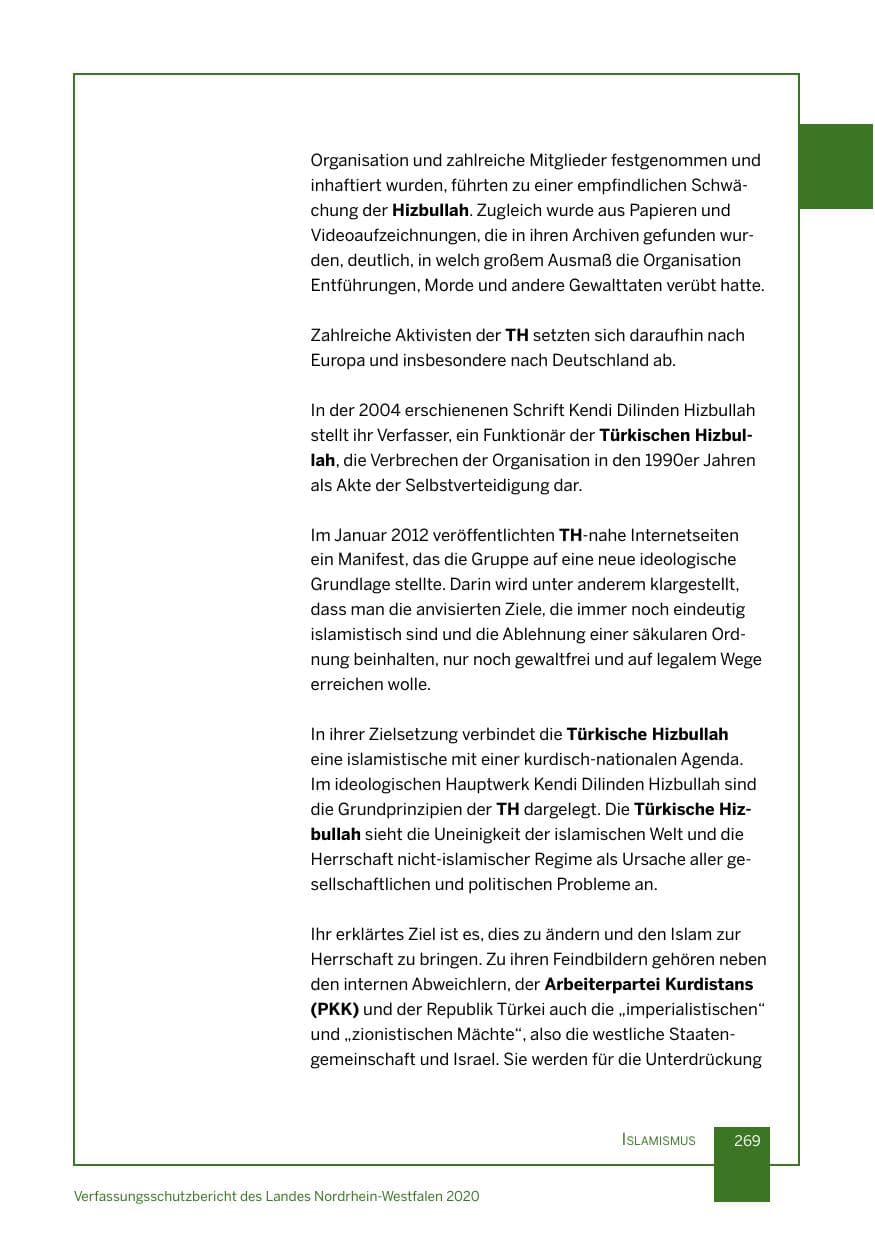 Seite 270 des Verfassungsschutzbericht 2020 Nordrhein-Westfalen