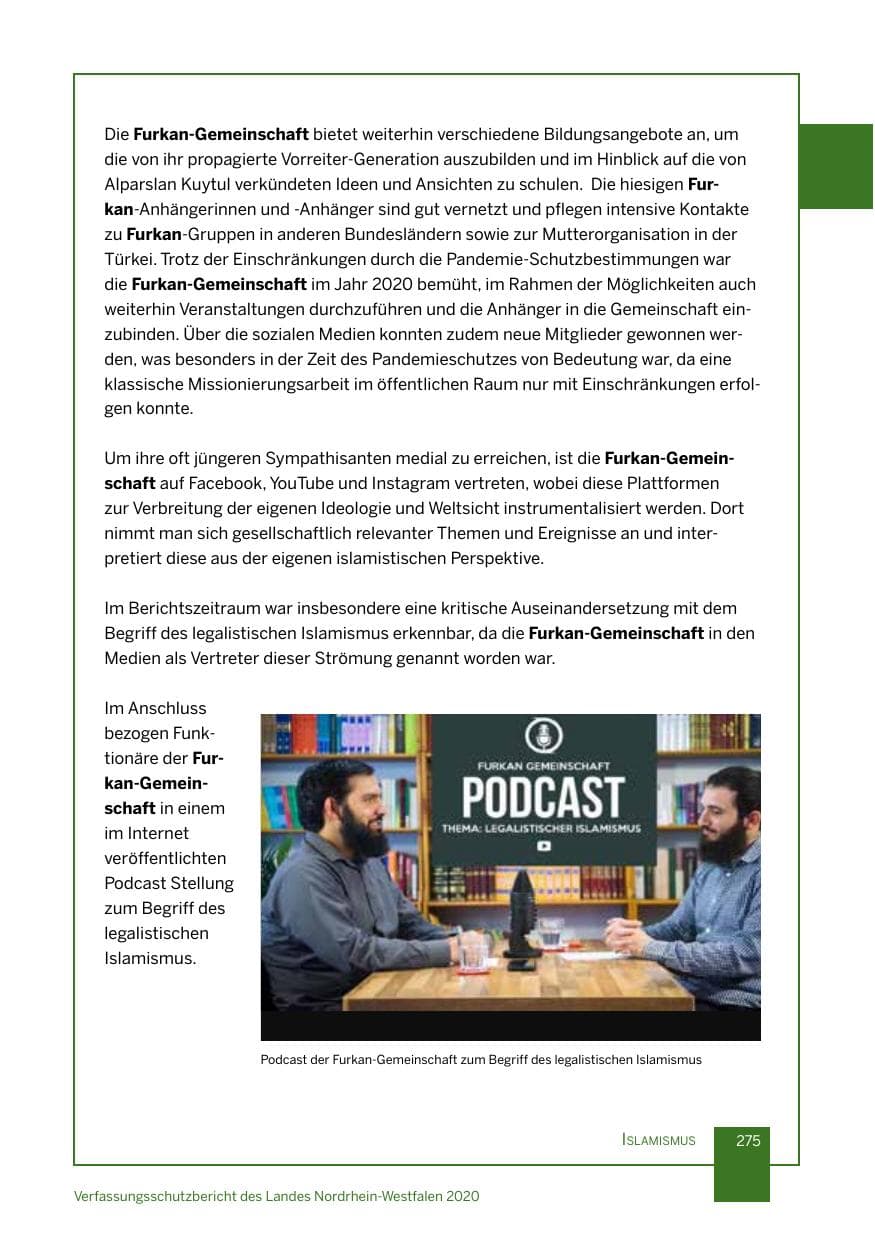 Seite 276 des Verfassungsschutzbericht 2020 Nordrhein-Westfalen
