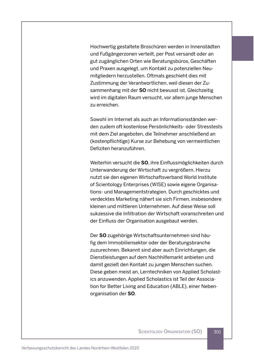 Seite 302 des Verfassungsschutzbericht 2020 Nordrhein-Westfalen