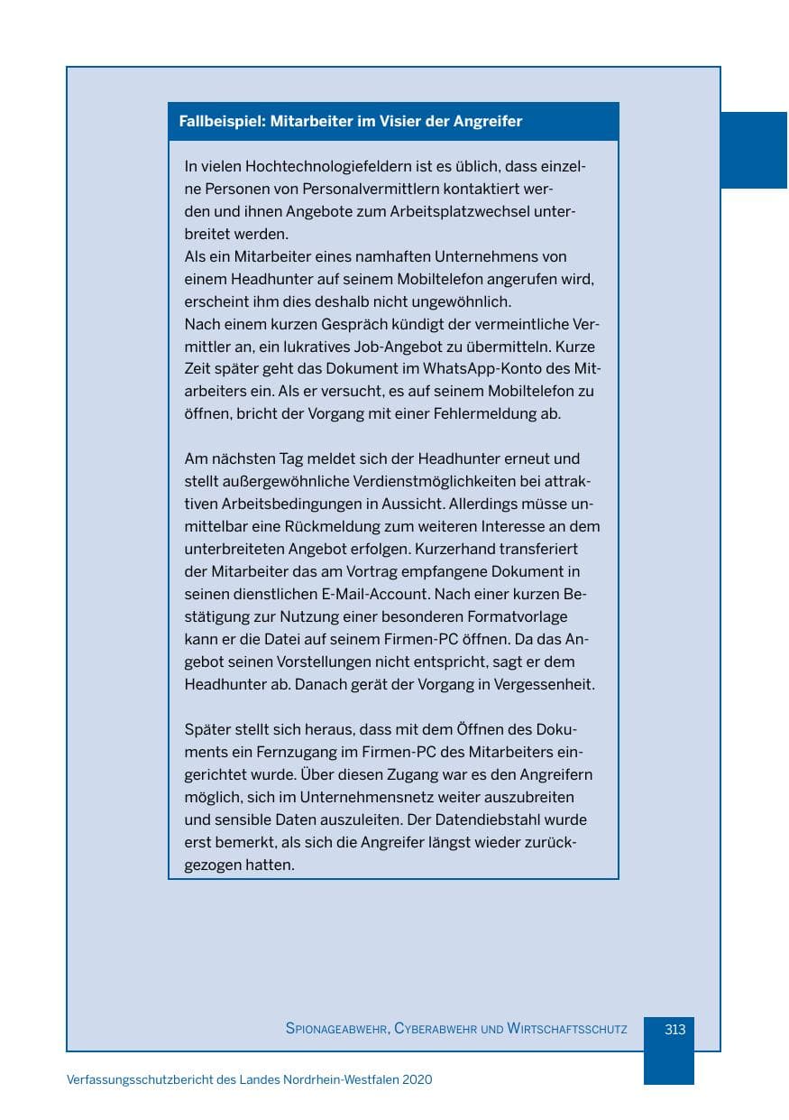 Seite 314 des Verfassungsschutzbericht 2020 Nordrhein-Westfalen