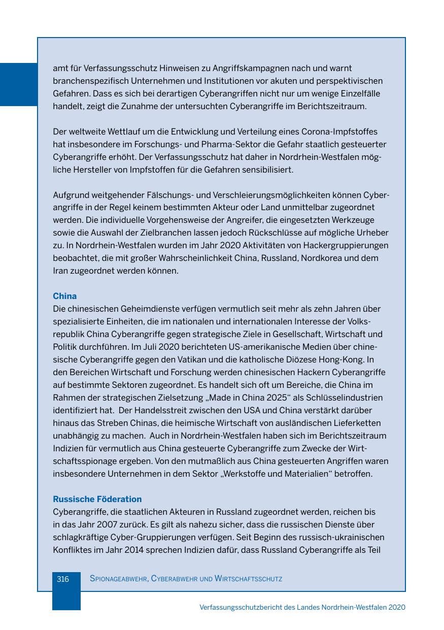 Seite 317 des Verfassungsschutzbericht 2020 Nordrhein-Westfalen