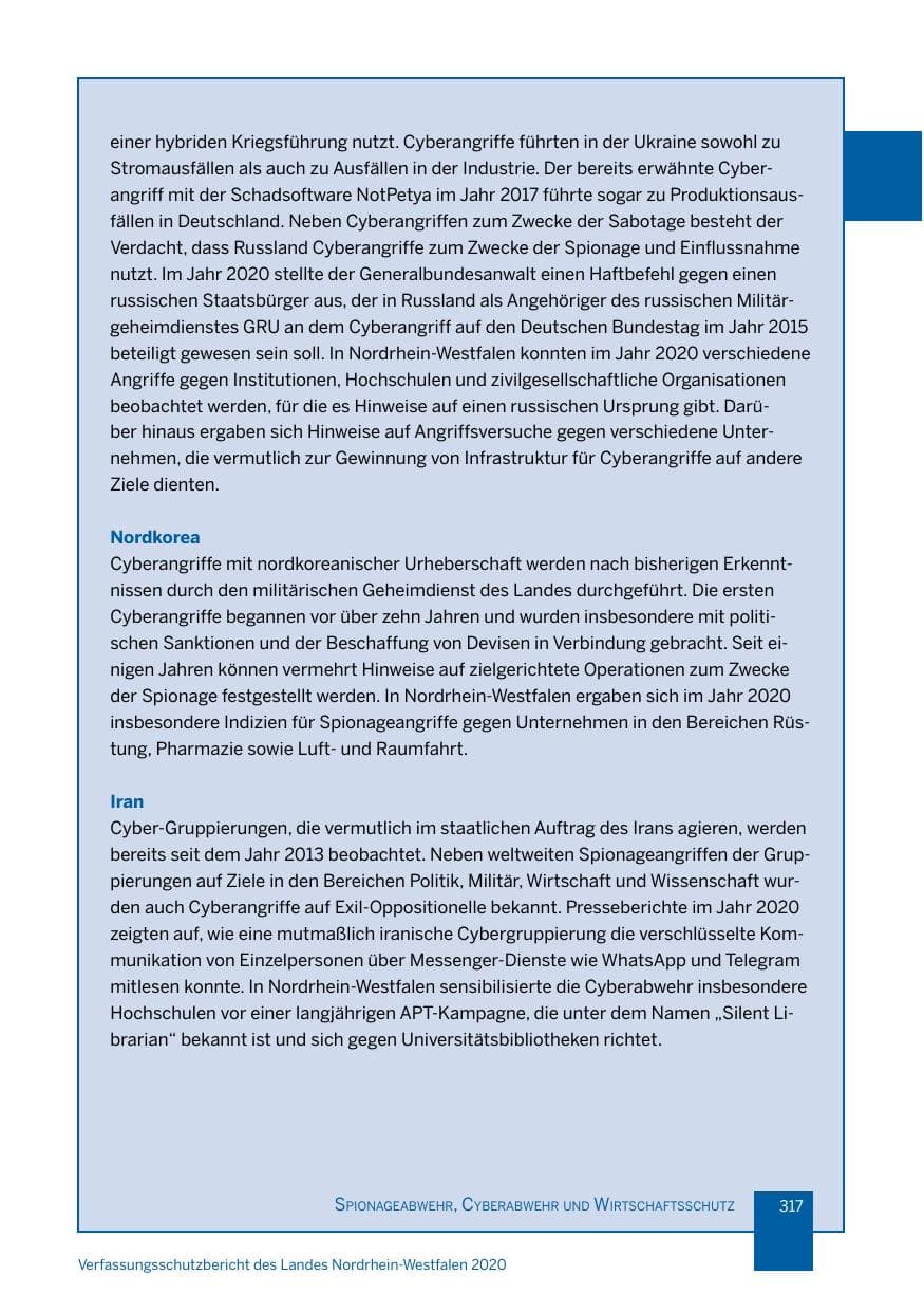 Seite 318 des Verfassungsschutzbericht 2020 Nordrhein-Westfalen