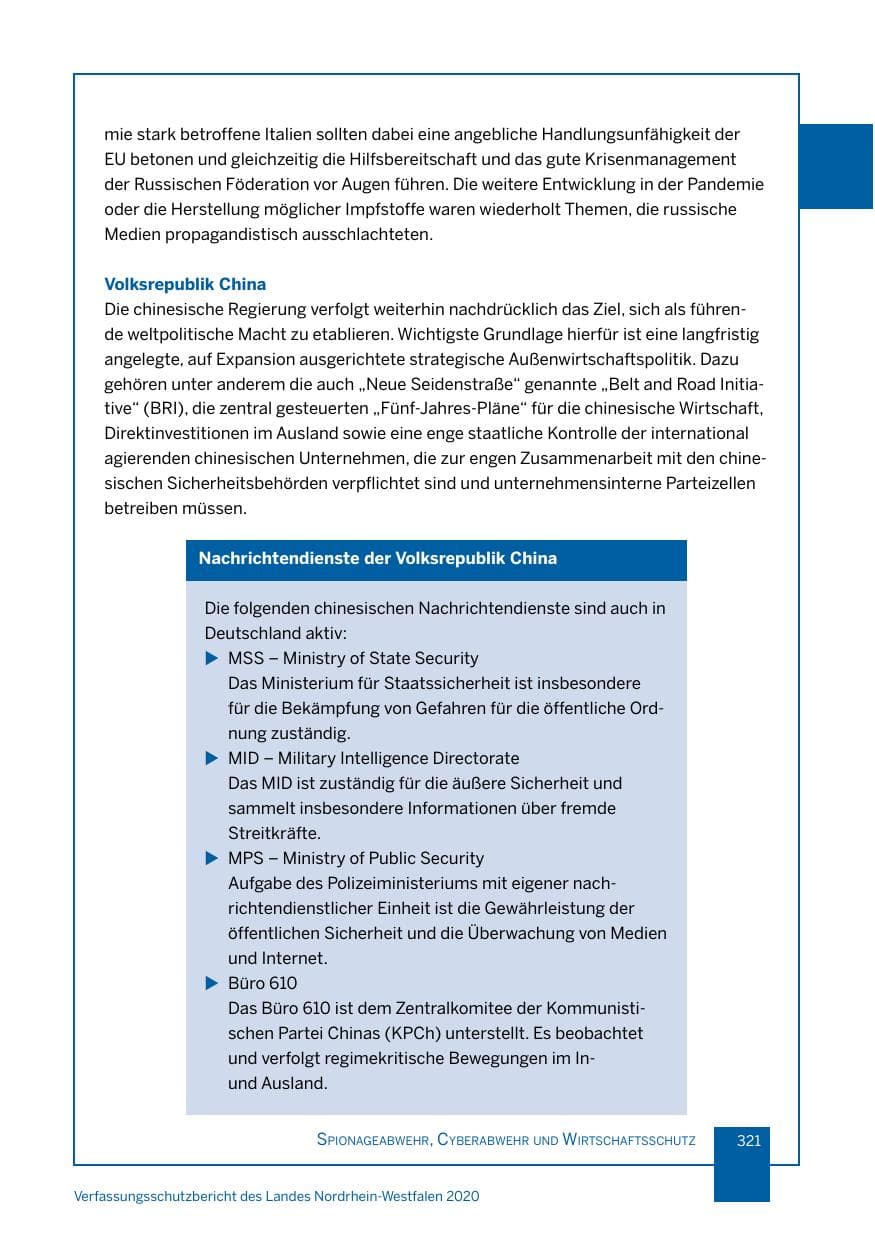 Seite 322 des Verfassungsschutzbericht 2020 Nordrhein-Westfalen