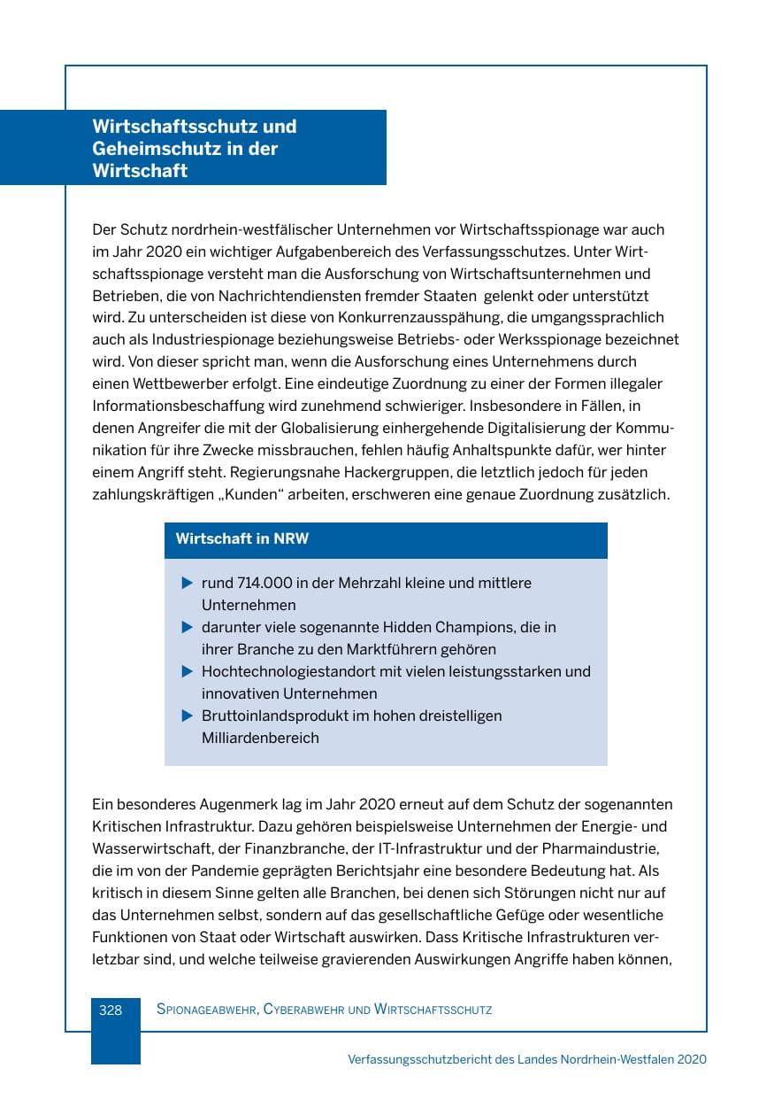 Seite 329 des Verfassungsschutzbericht 2020 Nordrhein-Westfalen