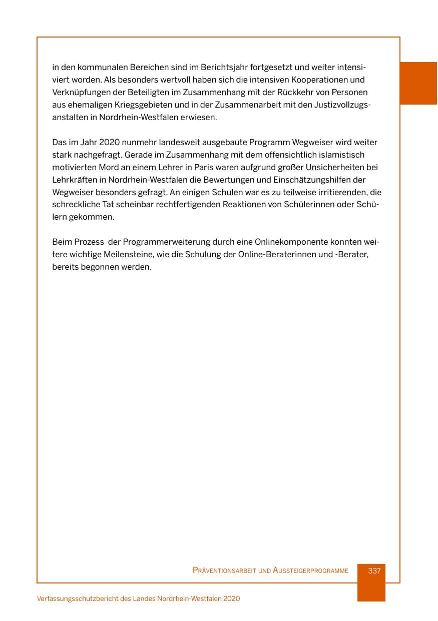 Seite 338 des Verfassungsschutzbericht 2020 Nordrhein-Westfalen
