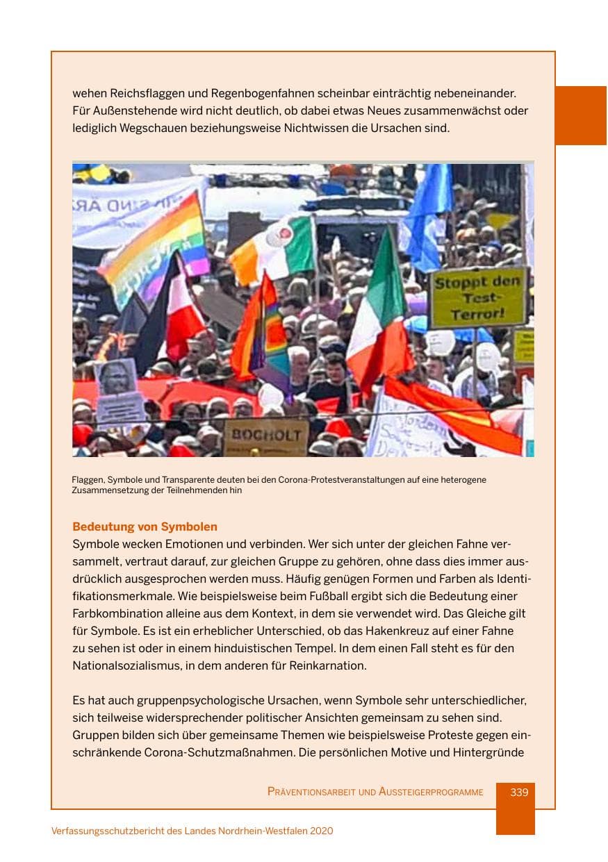 Seite 340 des Verfassungsschutzbericht 2020 Nordrhein-Westfalen