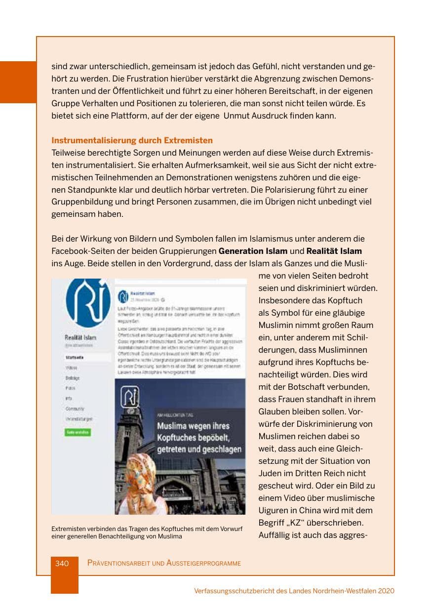 Seite 341 des Verfassungsschutzbericht 2020 Nordrhein-Westfalen