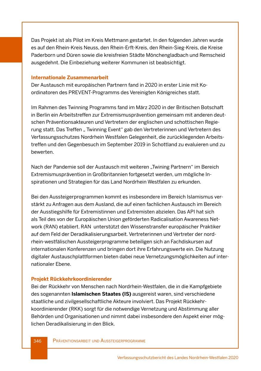 Seite 347 des Verfassungsschutzbericht 2020 Nordrhein-Westfalen