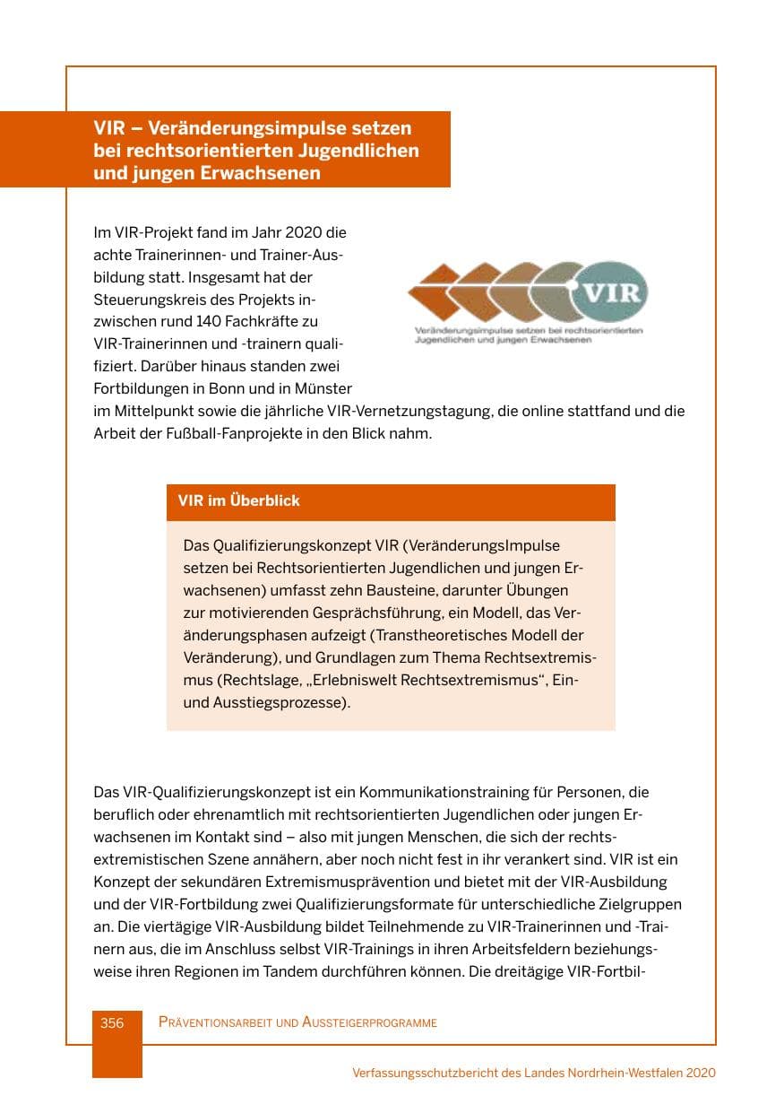 Seite 357 des Verfassungsschutzbericht 2020 Nordrhein-Westfalen