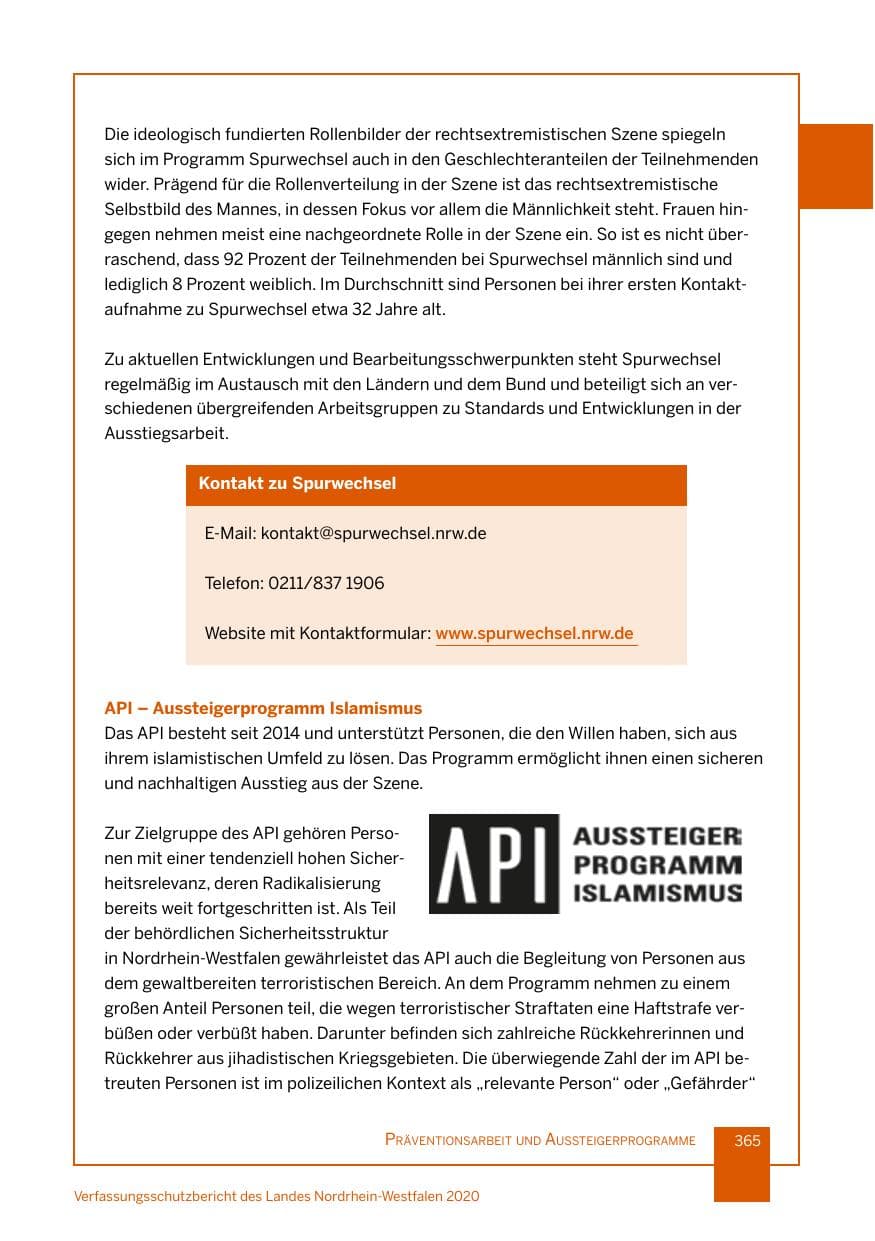 Seite 366 des Verfassungsschutzbericht 2020 Nordrhein-Westfalen