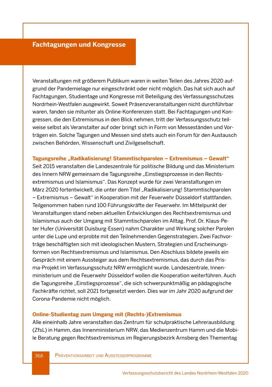 Seite 369 des Verfassungsschutzbericht 2020 Nordrhein-Westfalen