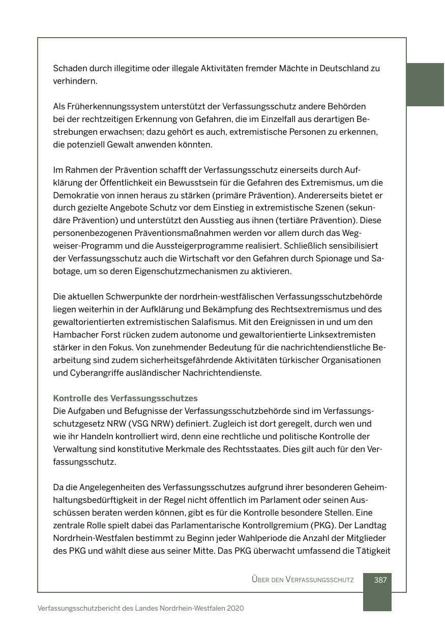 Seite 388 des Verfassungsschutzbericht 2020 Nordrhein-Westfalen