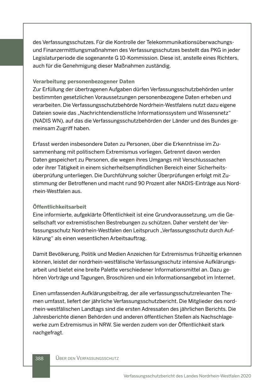 Seite 389 des Verfassungsschutzbericht 2020 Nordrhein-Westfalen