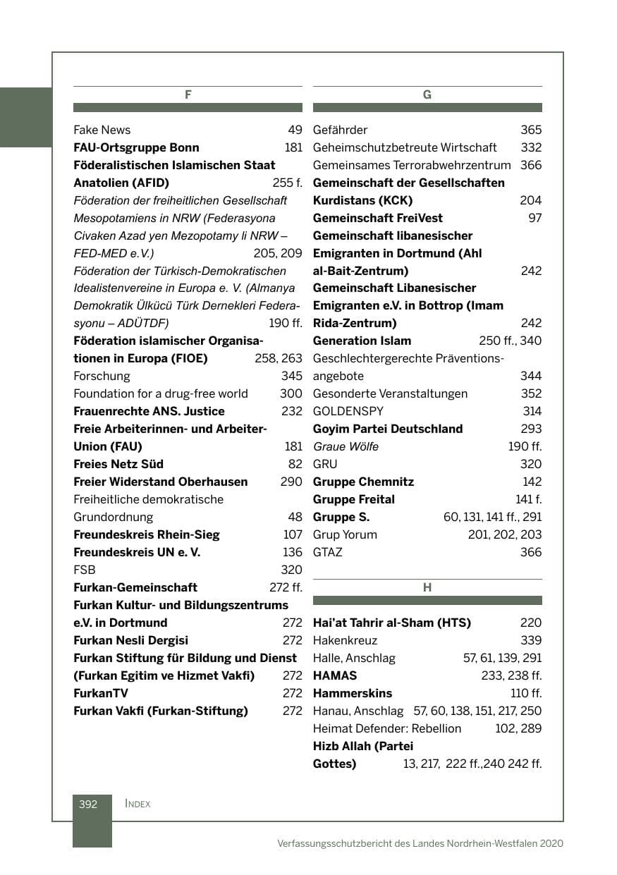 Seite 393 des Verfassungsschutzbericht 2020 Nordrhein-Westfalen