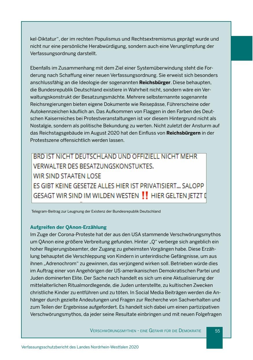 Seite 56 des Verfassungsschutzbericht 2020 Nordrhein-Westfalen