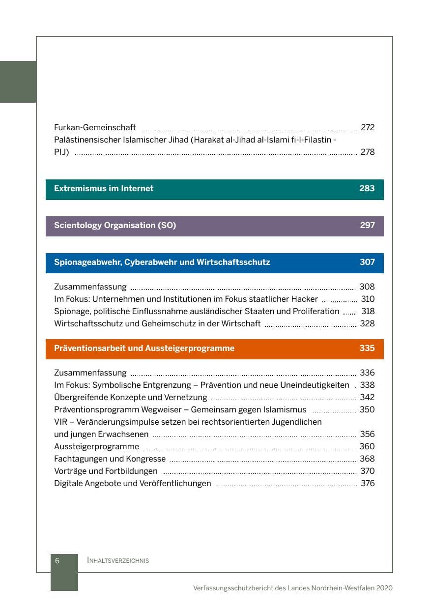 Seite 7 des Verfassungsschutzbericht 2020 Nordrhein-Westfalen