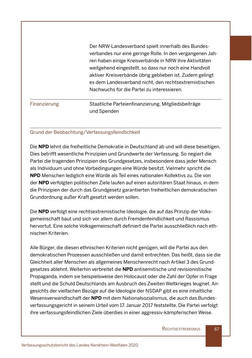 Seite 68 des Verfassungsschutzbericht 2020 Nordrhein-Westfalen