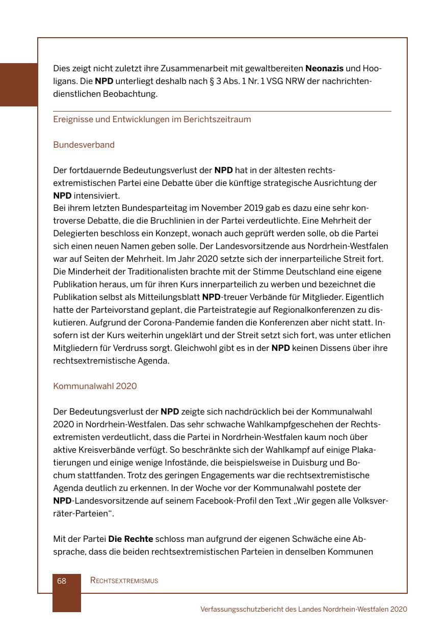 Seite 69 des Verfassungsschutzbericht 2020 Nordrhein-Westfalen