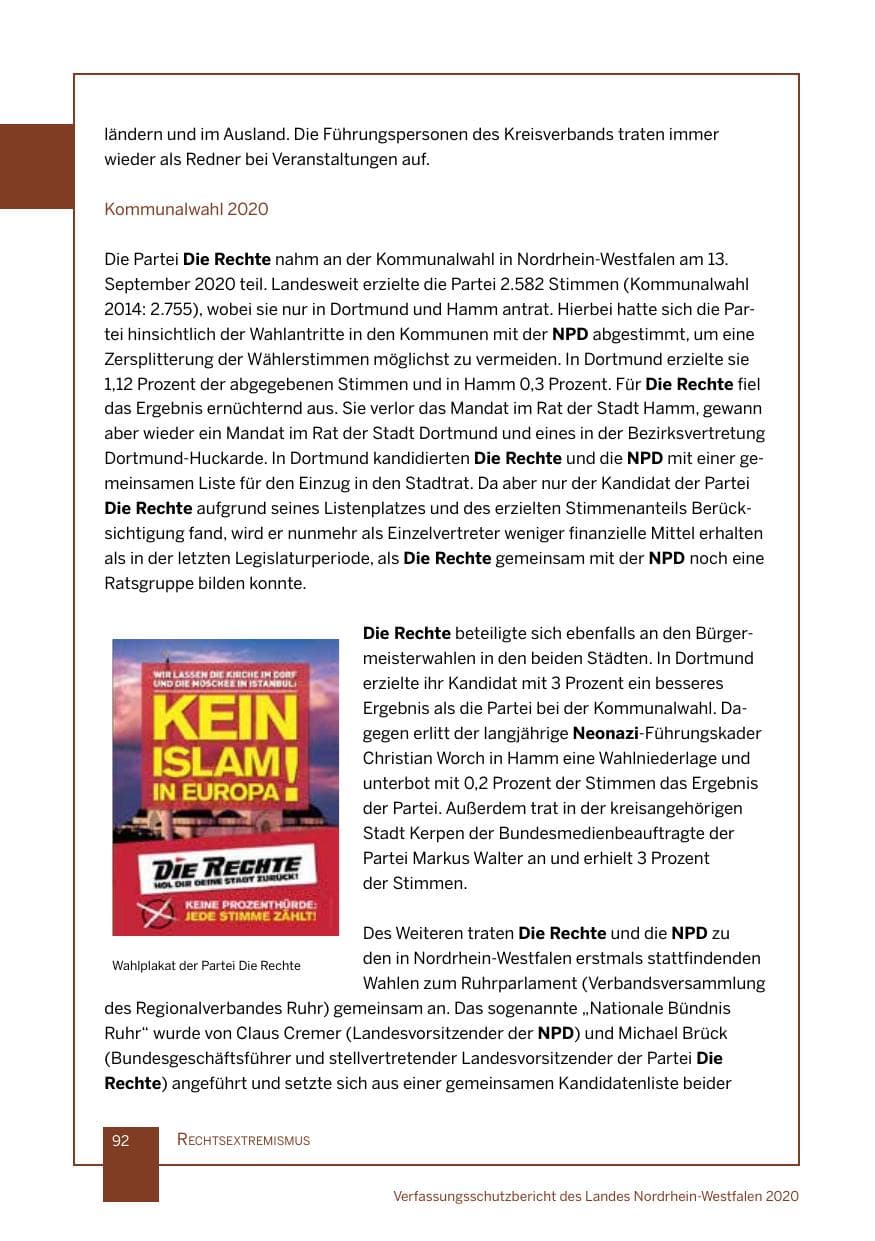 Seite 93 des Verfassungsschutzbericht 2020 Nordrhein-Westfalen