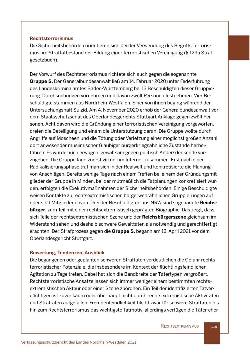 Seite 120 des Verfassungsschutzbericht 2021 Nordrhein-Westfalen