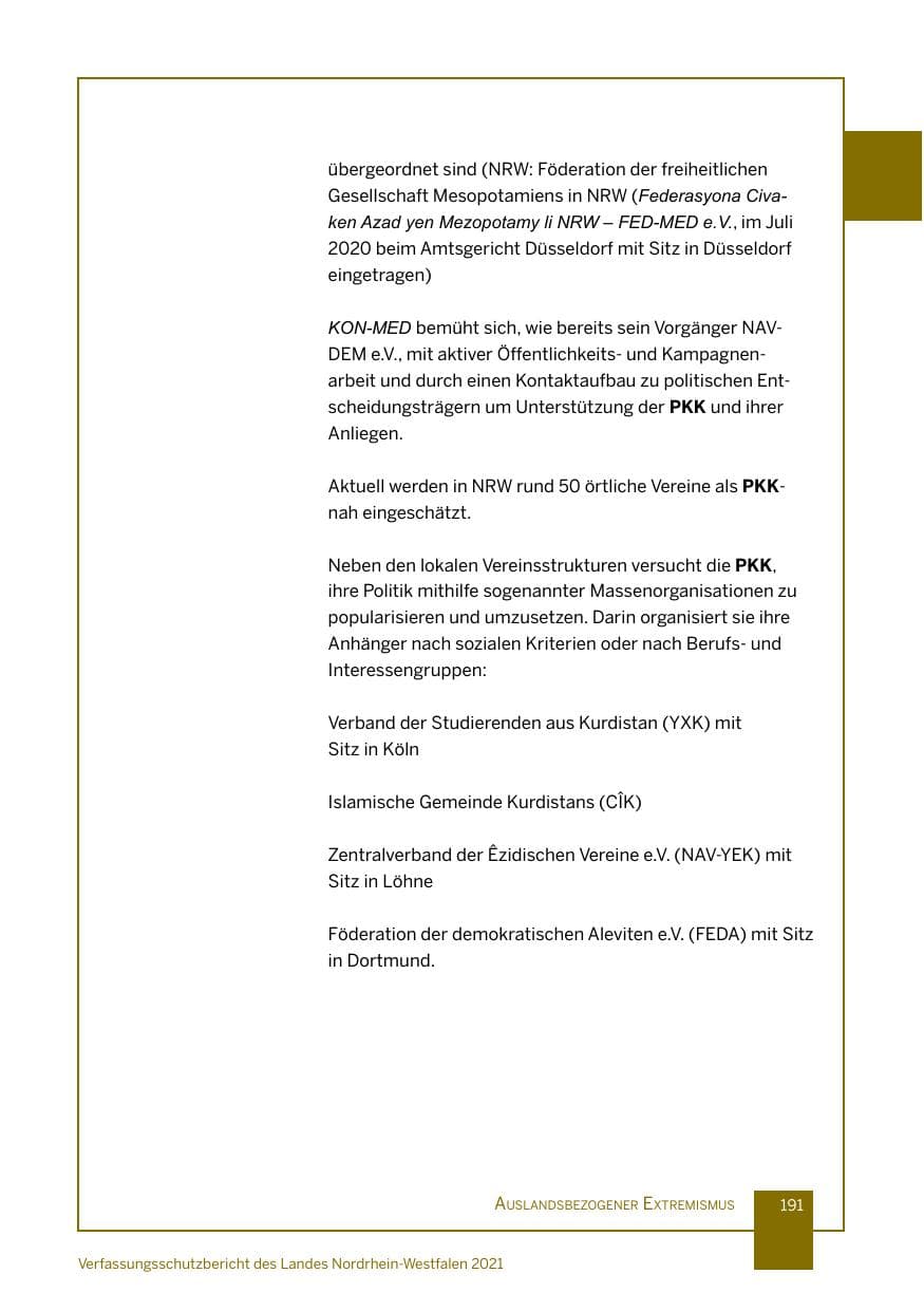 Seite 192 des Verfassungsschutzbericht 2021 Nordrhein-Westfalen
