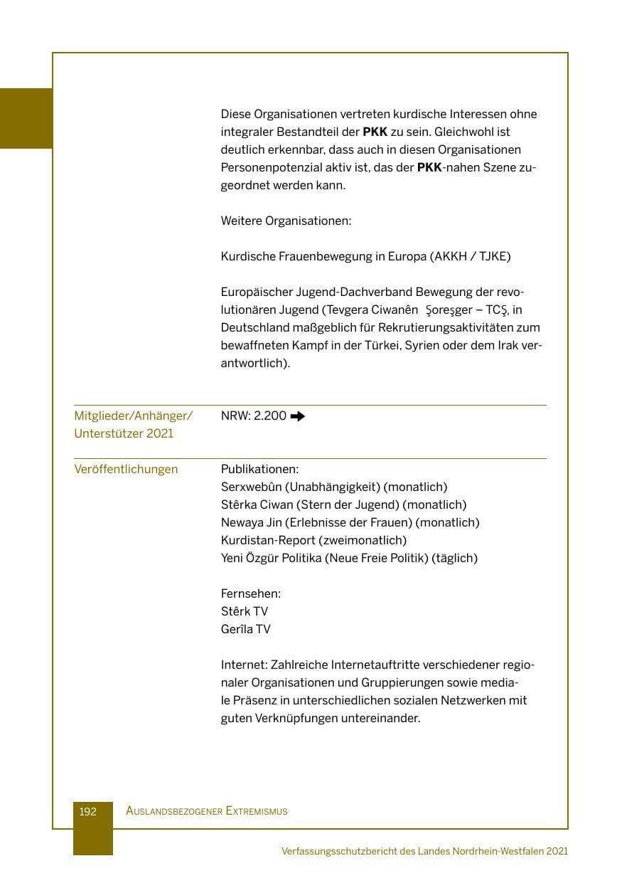 Seite 193 des Verfassungsschutzbericht 2021 Nordrhein-Westfalen