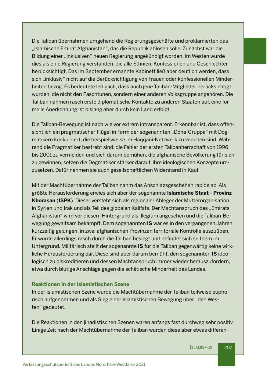 Seite 208 des Verfassungsschutzbericht 2021 Nordrhein-Westfalen