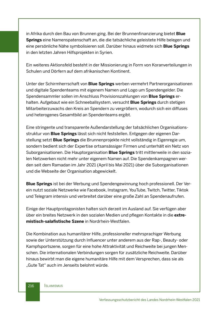 Seite 217 des Verfassungsschutzbericht 2021 Nordrhein-Westfalen