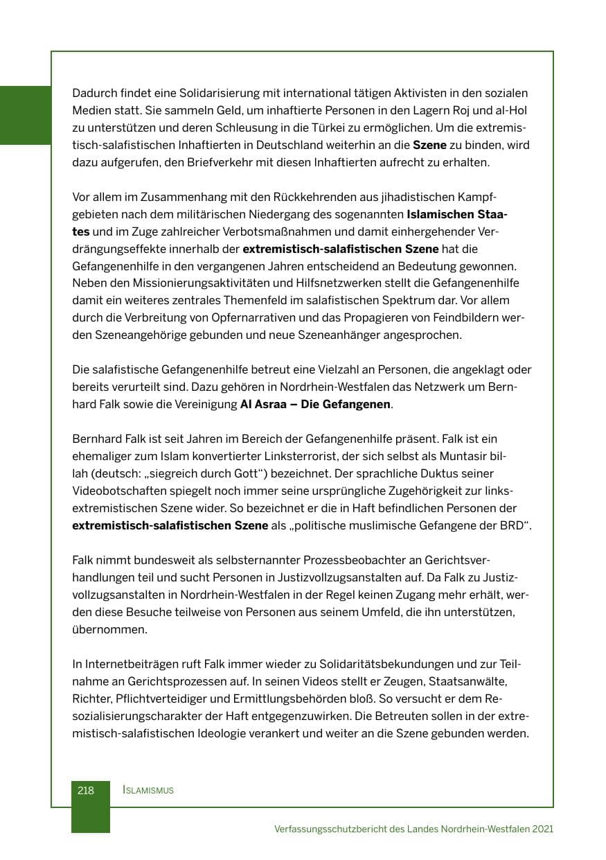 Seite 219 des Verfassungsschutzbericht 2021 Nordrhein-Westfalen