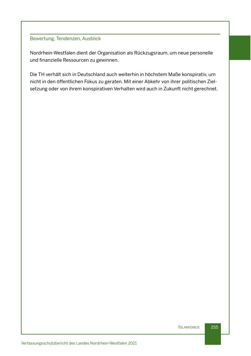 Seite 256 des Verfassungsschutzbericht 2021 Nordrhein-Westfalen