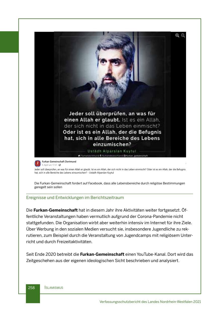 Seite 259 des Verfassungsschutzbericht 2021 Nordrhein-Westfalen