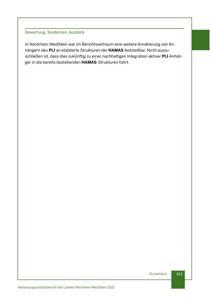 Seite 264 des Verfassungsschutzbericht 2021 Nordrhein-Westfalen