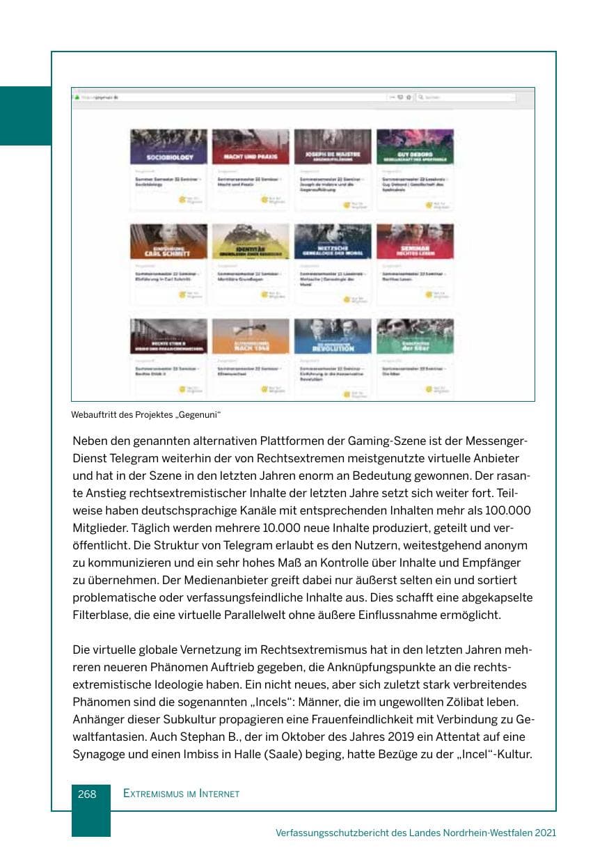 Seite 269 des Verfassungsschutzbericht 2021 Nordrhein-Westfalen