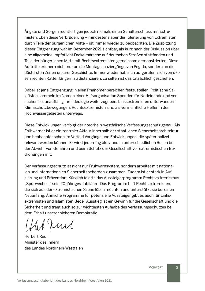 Seite 4 des Verfassungsschutzbericht 2021 Nordrhein-Westfalen