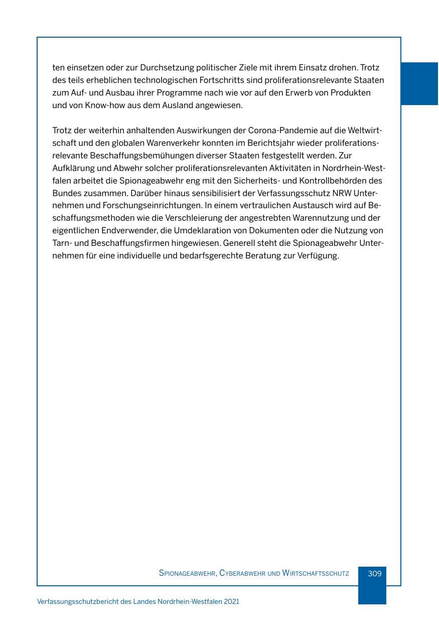 Seite 310 des Verfassungsschutzbericht 2021 Nordrhein-Westfalen