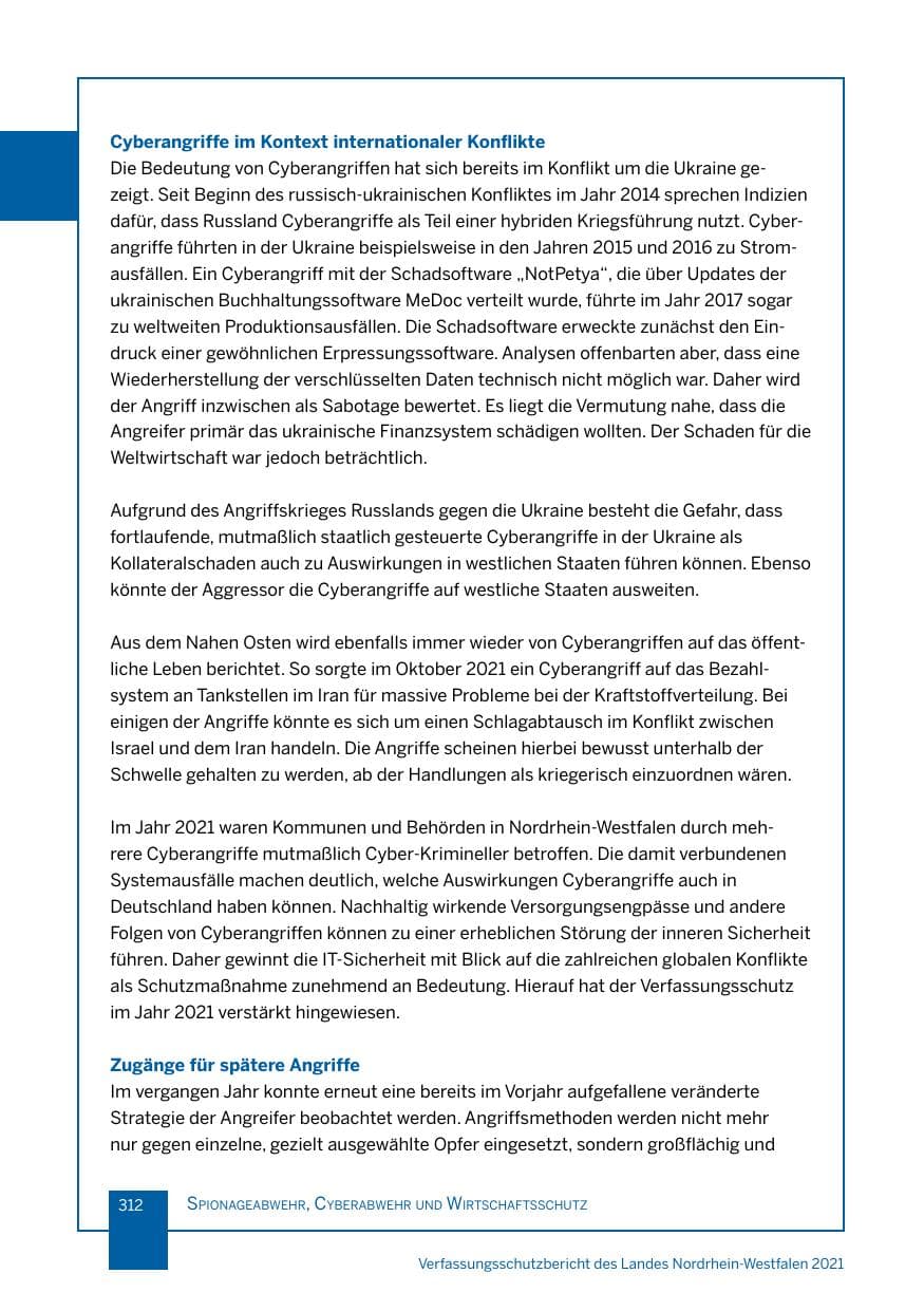 Seite 313 des Verfassungsschutzbericht 2021 Nordrhein-Westfalen