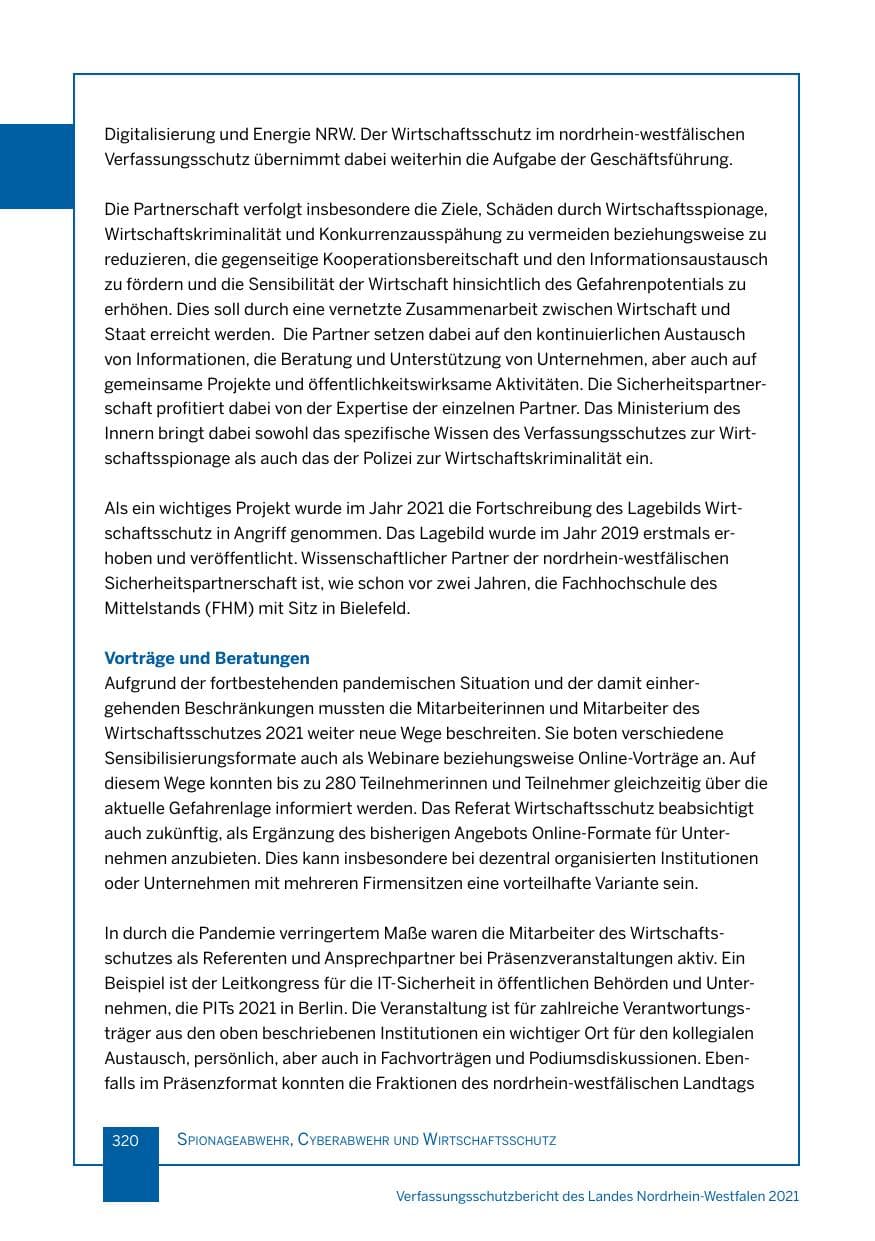 Seite 321 des Verfassungsschutzbericht 2021 Nordrhein-Westfalen