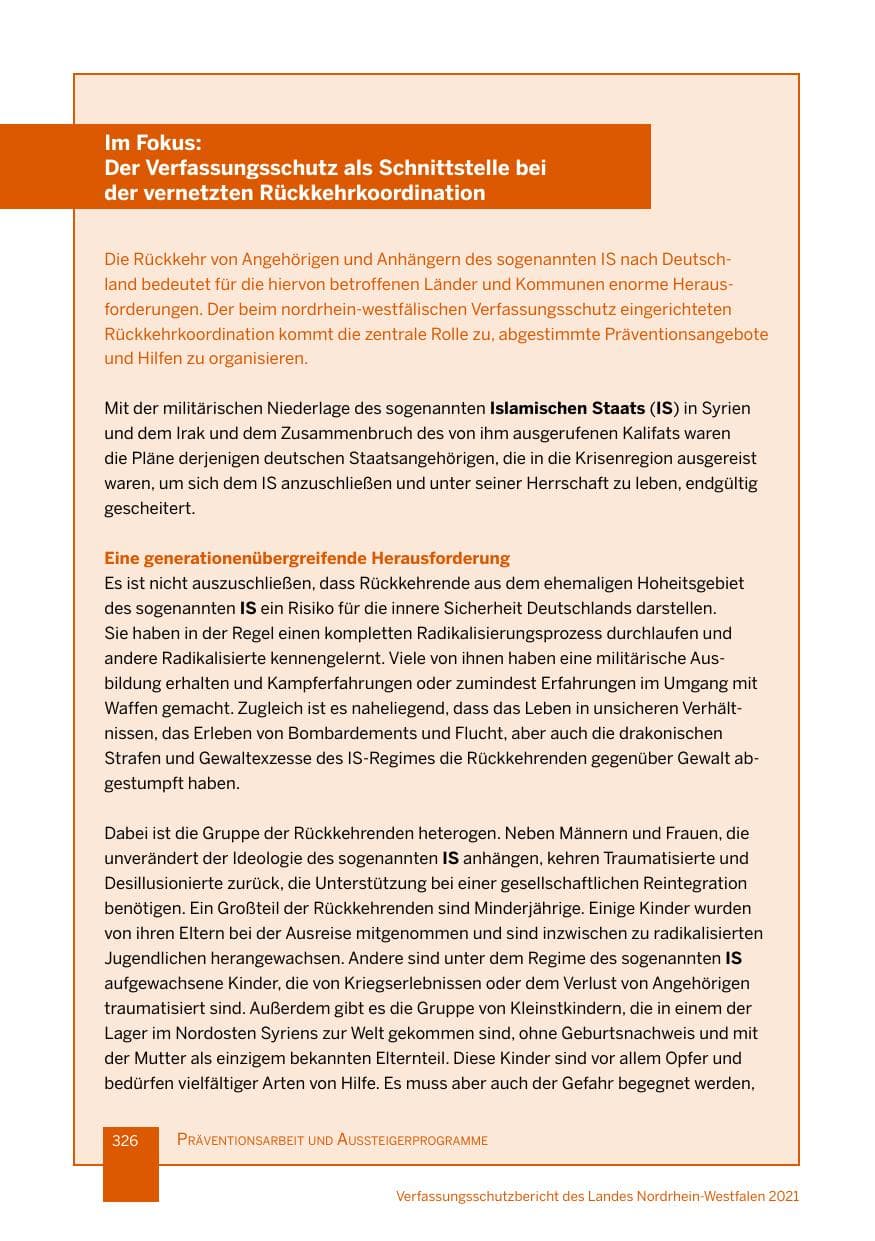 Seite 327 des Verfassungsschutzbericht 2021 Nordrhein-Westfalen