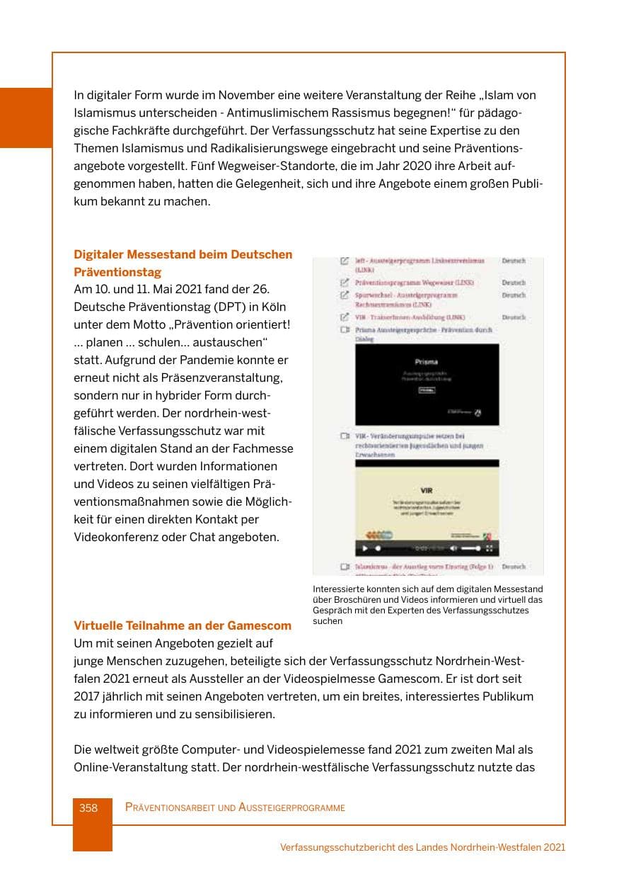 Seite 359 des Verfassungsschutzbericht 2021 Nordrhein-Westfalen